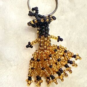 Vintage 1990’s handmade Beaded figure keychain African MarkeBlack and Gold Beads